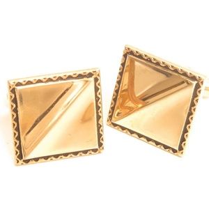Vintage Signed Square Black Edge‎ Gold Cufflinks